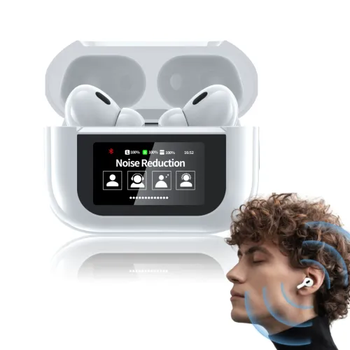 Casque Bluetooth intelligent à écran tactile Petyoung, véritables écouteurs sans fil, casque Bluetooth 5.3, contrôle tactile avec étui de chargement sans fil, microphone intégré