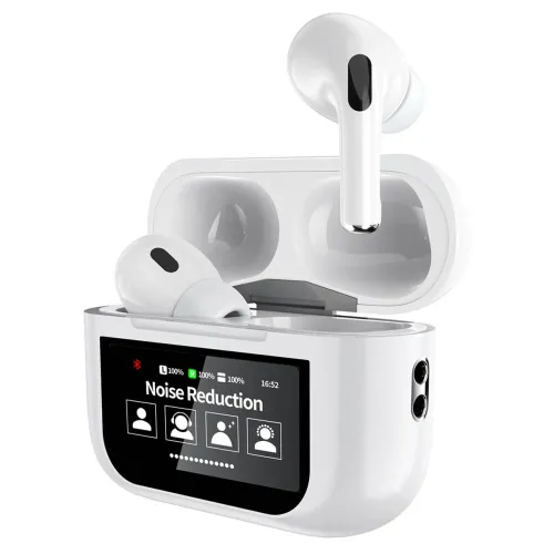 Casque Bluetooth intelligent à écran tactile Petyoung, véritables écouteurs sans fil, casque Bluetooth 5.3, contrôle tactile avec étui de chargement sans fil, microphone intégré